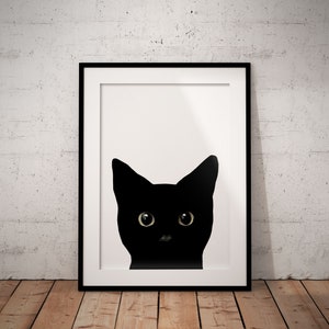 Black Cat Giclee Art Print, Fun Black Cat Wall Art On A White Background With Optional Personalisation, UNFRAMED