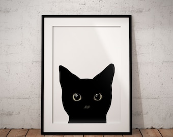 Black Cat Giclée Art Print, Fun Wall Decor, Personalised Option UNFRAMED
