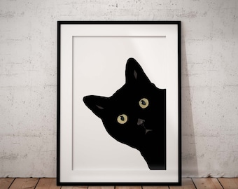 Peeking Black Cat Giclée Art Print, UNFRAMED