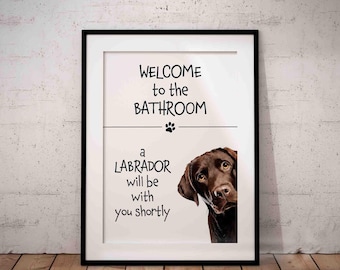Peeking Chocolate Brown Labrador Giclée Art Print – Funny Lab Bathroom UNFRAMED