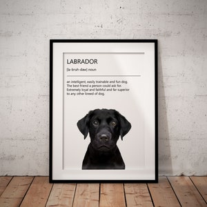 Black Labrador Definition Giclée Art Print, Fun, Cute Lab Definition Print, Peeking Or Middle, Unframed