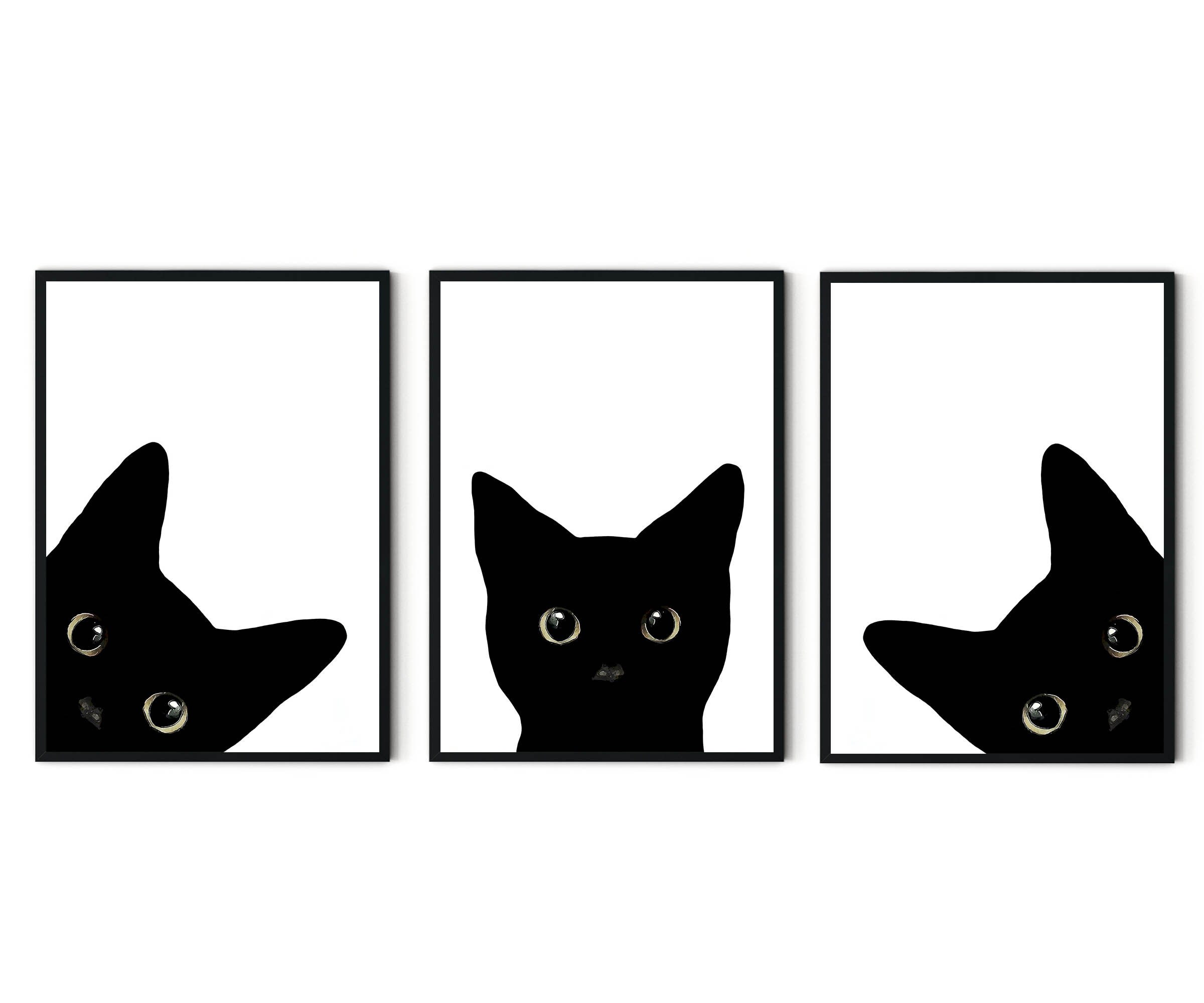 Peeking Black Cat Wall Art Set of 3 Prints UNFRAMED Etsy