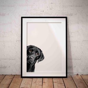 Black Labrador Peeking Art Print – Dog Lover Gift, Unframed Giclée