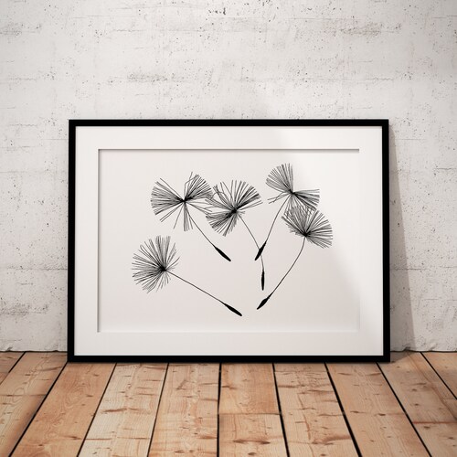 Dandelion Wall Art Abstract Floral Art Yellow Grey Modern Etsy