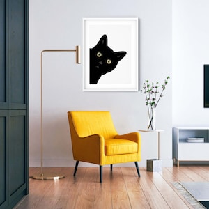 Cute, Peeking Black Cat Giclée Art Print With Optional Personalisation, Unframed image 5