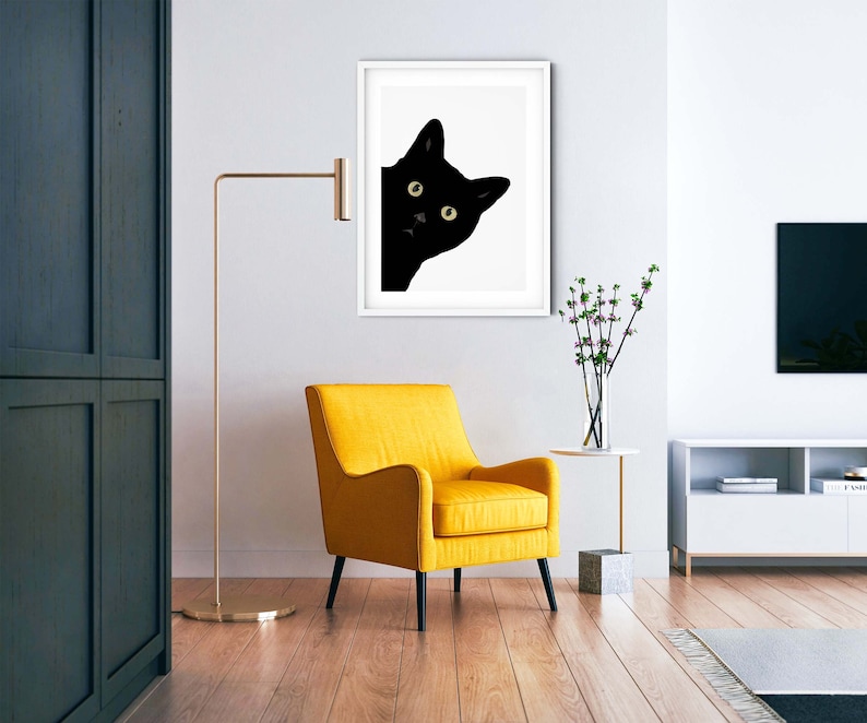 Cute, Peeking Black Cat Giclée Art Print With Optional Personalisation, Unframed image 5