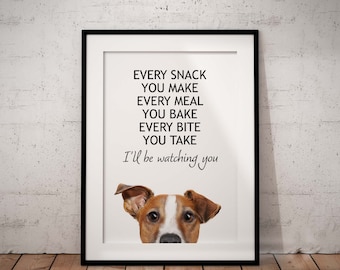 Peeking Jack Russell Terrier Art Print, Hungry Dog, Funny Giclée UNFRAMED