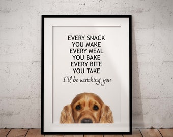 Golden Cocker Spaniel Giclée Peeking Art Print, "I'll be watching you" (UNFRAMED)