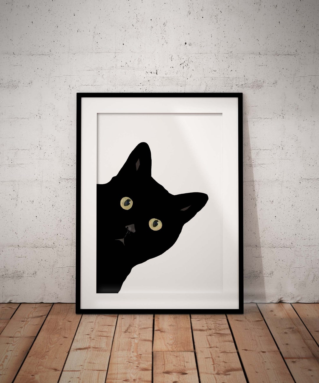 Peeking Black Cat Art Print, Optional Personalisation, Giclée Unframed