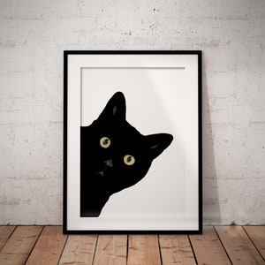 Cute, Peeking Black Cat Giclée Art Print With Optional Personalisation, Unframed image 1