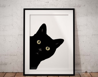 Cute, Peeking Black Cat Giclée Art Print With Optional Personalisation, Unframed