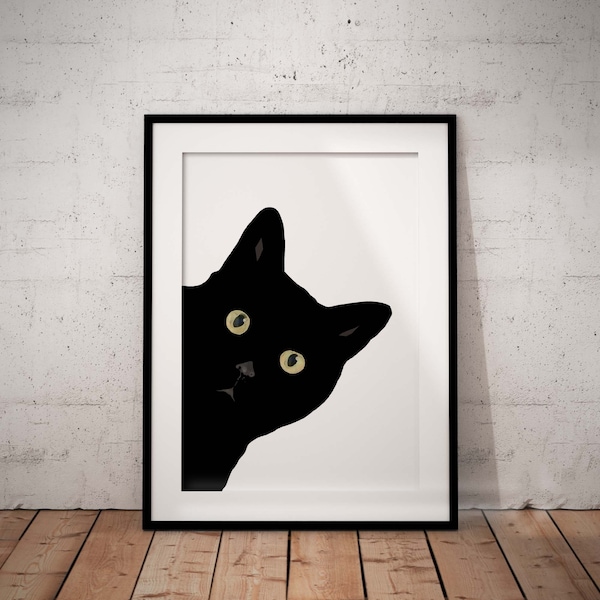 Cute, Peeking Black Cat Giclée Art Print With Optional Personalisation, Unframed