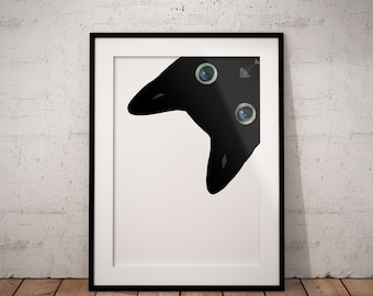 Peeking Black Cat Giclée Art Print, Cat Lover Gift UNFRAMED
