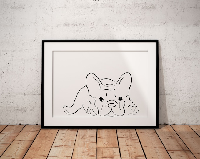 French Bulldog Poster Print, Personalised Pet Print, Frenchie Line Art Print, Dog Lover Gift, Wall Decor, Personalised Pet Print, Unframed