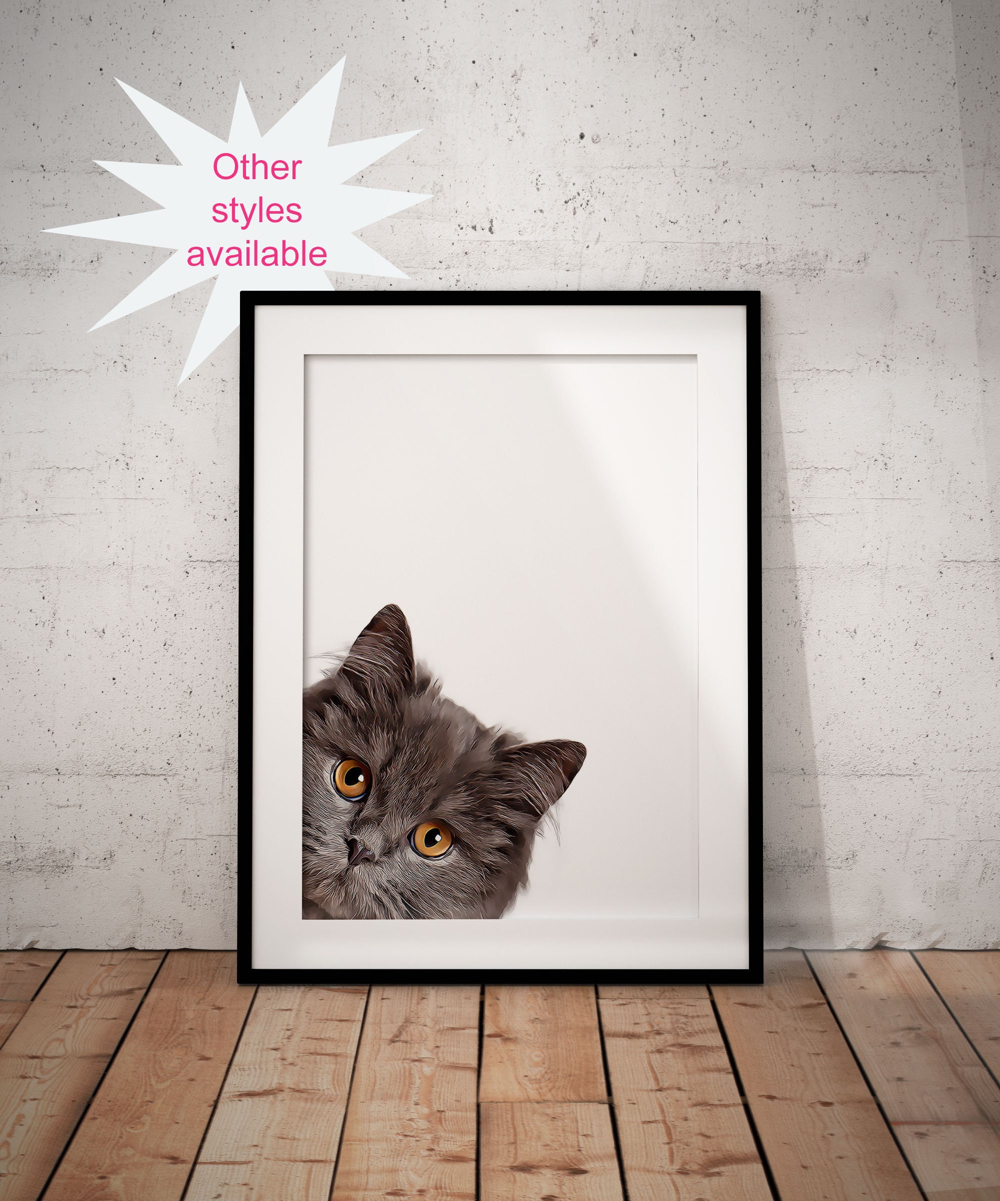 Grey Cat Print Wall Giclée Art Print. Art Print Peeking Cat Etsy UK
