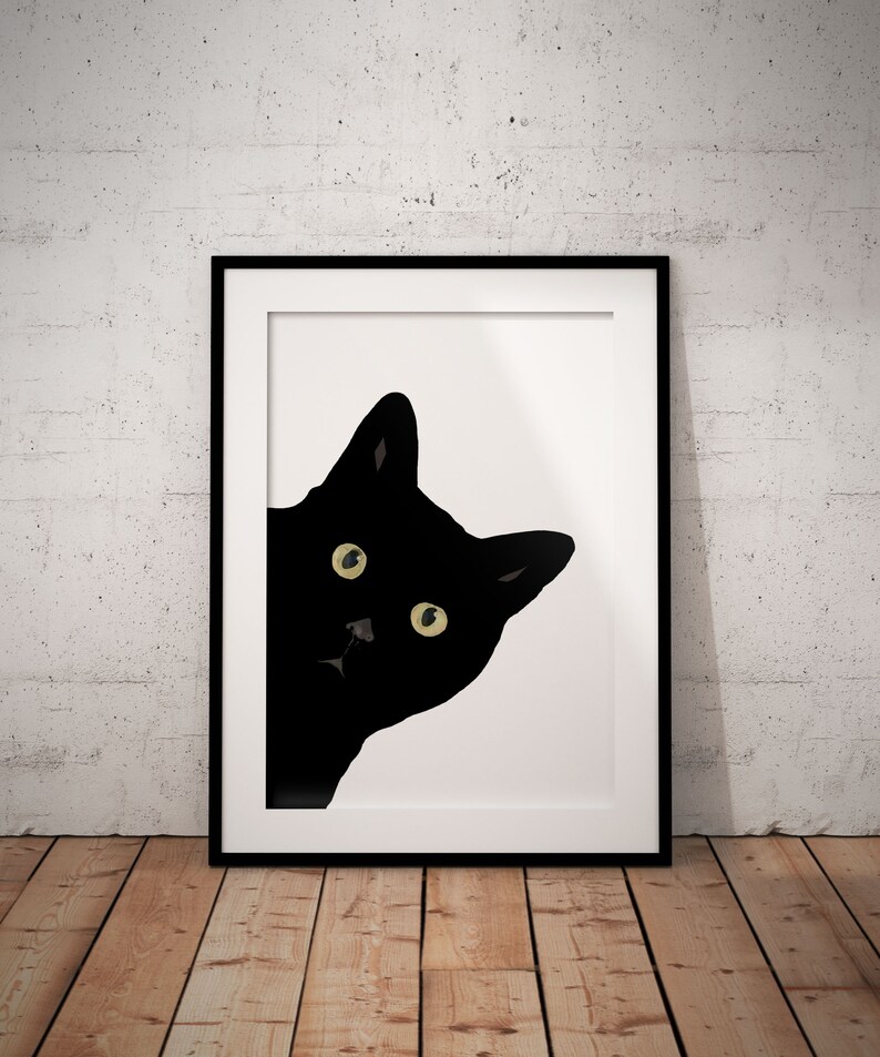 Black Cat Print Wall Art Poster Art Print Cat Print Wall Decor Wall Art Cat Lover Gift Black Cat Portrait Black Cat Art Print, Unframed 