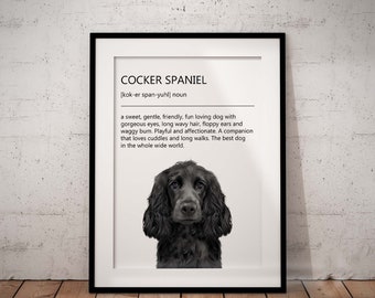 Cute, Fun Black Cocker Spaniel Definition Giclée Art Print With White Background, 3 Styles Available UNFRAMED