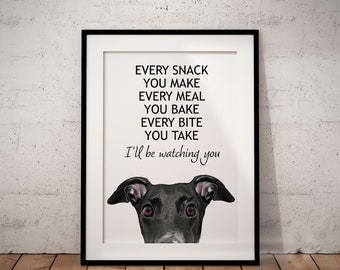 Black Greyhound Giclee Art Print - Every Snack - UNFRAMED