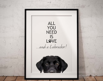 All You Need Is Love Black Labrador Giclée Art Print, Peeking, Unframed