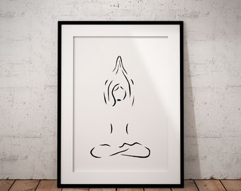 Yoga Print, Minimal Line Art, Yoga Pose, Yoga Posture, Yoga Line Drawing, Female Wall Art, Woman Body Drawing Art