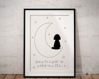 Cockapoo Pet Memorial Giclée Art Print, Dog Loss Gift, Moon & Stars (UNFRAMED)