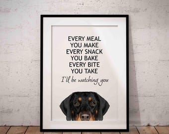 Cute Black and Tan Doberman Giclée Art Print With White Background, Every Meal You Make, Optional Personalisation with a name UNFRAMED