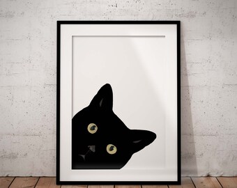 Peeking Black Cat Giclée Art Print With Optional Personalisation, Unframed