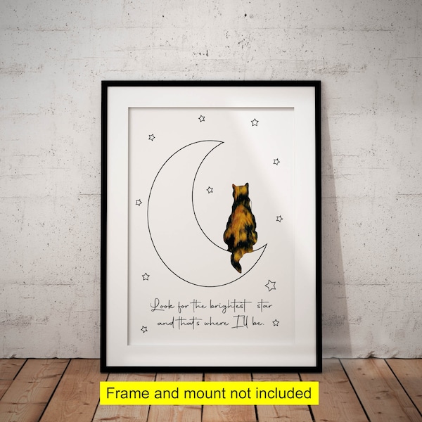 Personalised Cat Memorial Print, Calico Cat Memorial Gift, Custom Cat Gift, Calico Cat, Cat Lovers Gift, Pet Loss, Stars and Moon