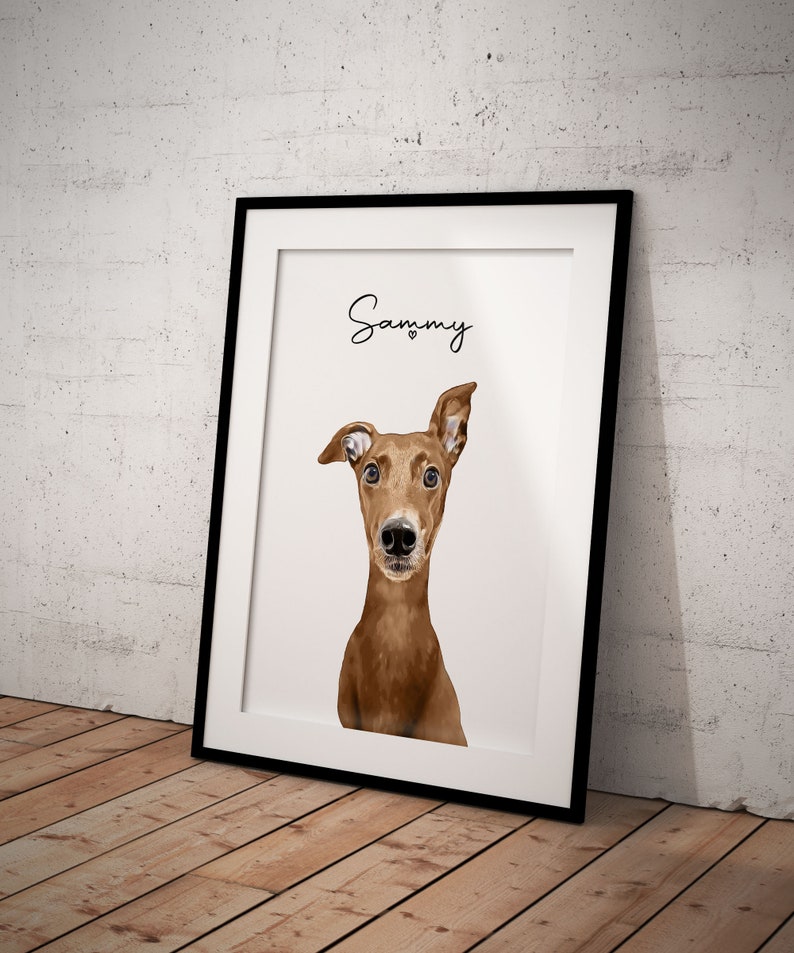 Cute, Red Fawn, Brown Greyhound, Whippet Giclée Art Print With White Background, With Custom Name/Wording image 2