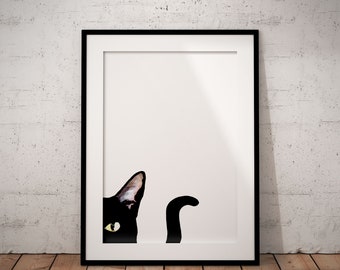 Black Cat Print Wall Art Poster Art Print Cat Print Wall Decor Wall Art Cat Lover Gift Black Cat Portrait Black Cat Art Print UNFRAMED