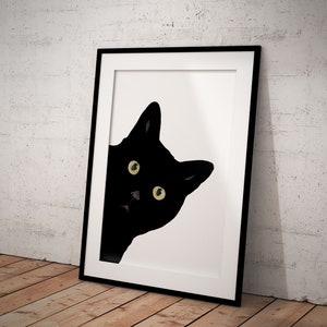 Cute, Peeking Black Cat Giclée Art Print With Optional Personalisation, Unframed image 3