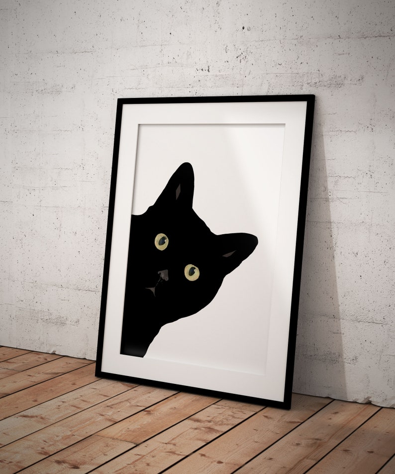 Cute, Peeking Black Cat Giclée Art Print With Optional Personalisation, Unframed image 3