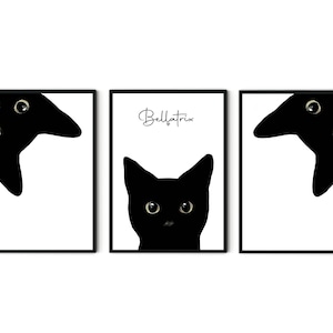 Peeking Black Cat Wall Art Set Of 3 Prints UNFRAMED