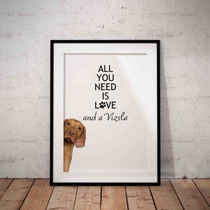Cute, Vizsla, Funny Dog, All You Need Is Love Hungarian Vizsla Giclée Art Print With White Background, Unframed