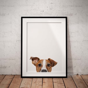 Cute, Peeking Jack Russell Terrier Giclée Art Print With White Background,  With Custom Name/Wording, UNFRAMED