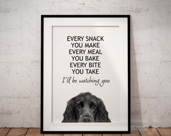 Cute Begging Black Cocker Spaniel Giclée Art Print With White Background, Every Meal You Make, UNFRAMED