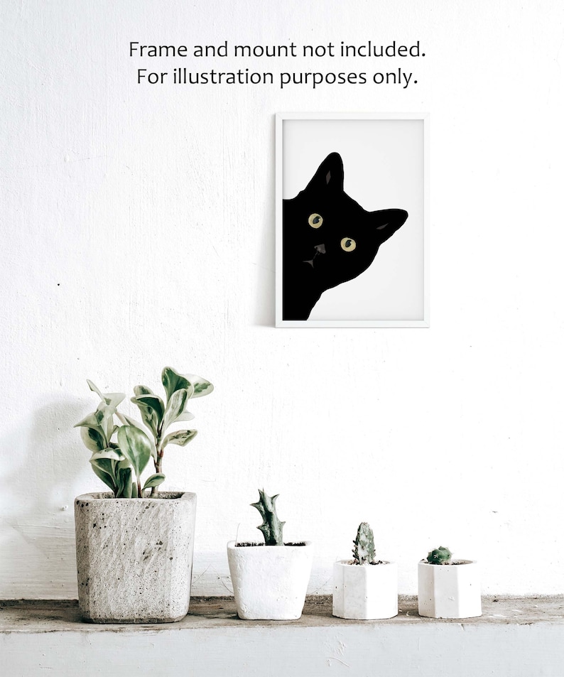 Cute, Peeking Black Cat Giclée Art Print With Optional Personalisation, Unframed image 6