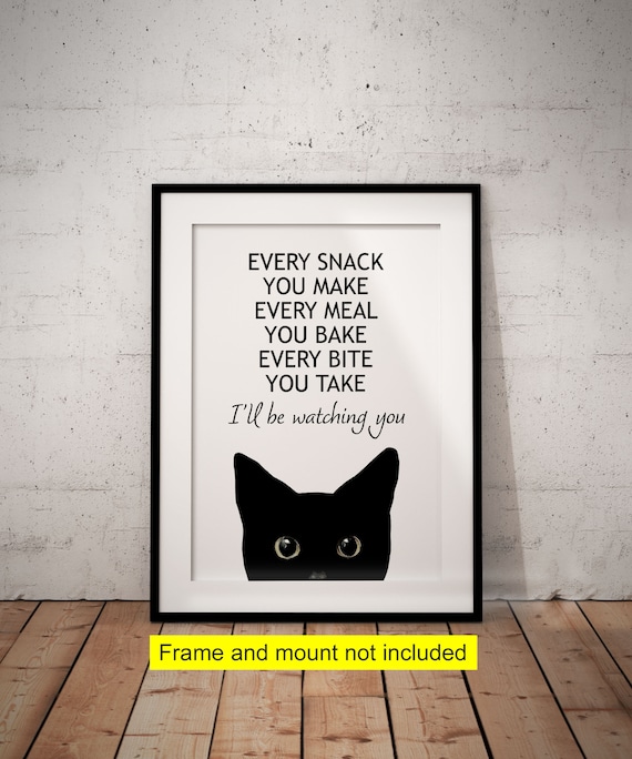 Peeking Black Cat Giclée Art Print, Funny Cat Lover Gift, UNFRAMED Kitchen Wall Decor