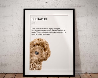 Cockapoo Definition Art Print, Cute, Fun Peeking Golden Tan Cockapoo Giclée Art Print With White Background, Unframed