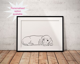 Cute Dachshund Poster Print, Minimal Line Art Print, Sausage Dog Line Art Print, Dog Lover Gift, Wiener Wall Decor, Pet Print, Unframed