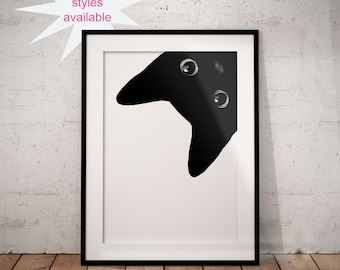 Black Peeking Cat Giclée Art Print, Whimsical Wall Decor, UNFRAMED