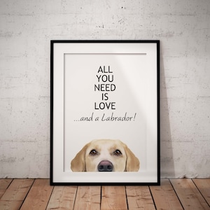 All You Need Is Love, Yellow / Pale Yellow Labrador Giclée Art Print, Peeking, Cute Personalised Pet Art Print, UNFRAMED