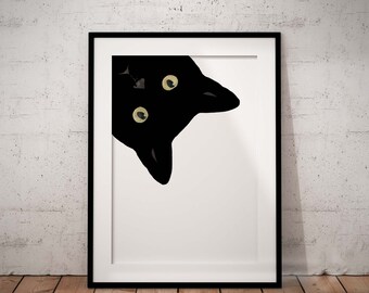 Peeking Black Cat Giclée Art Print With Optional Personalisation, Unframed