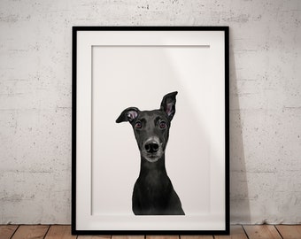 Black Greyhound Giclée Print, Custom Dog Name Art UNFRAMED