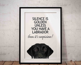 Silence Is Golden, Peeking Black Labrador Retriever Giclée Art Print, UNFRAMED, Choice 2 Layouts