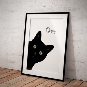 Cute, Peeking Black Cat Giclée Art Print With Optional Personalisation, Unframed image 2