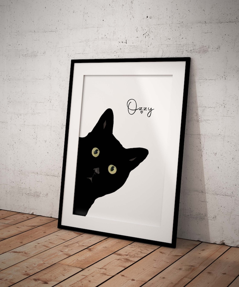 Cute, Peeking Black Cat Giclée Art Print With Optional Personalisation, Unframed image 2