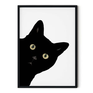 Cute, Peeking Black Cat Giclée Art Print With Optional Personalisation, Unframed Left