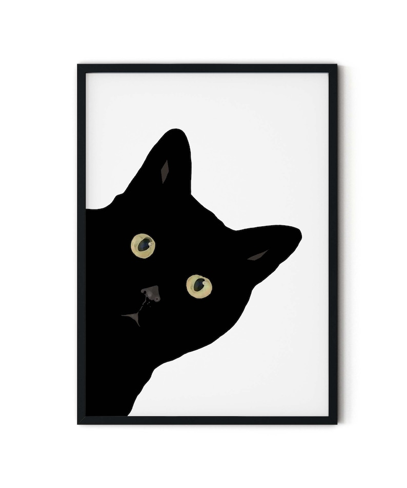 Cute, Peeking Black Cat Giclée Art Print With Optional Personalisation, Unframed Left