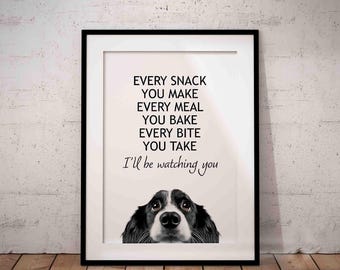 Peeking Black and White Cocker Spaniel Giclée Art Print – "Every Snack You Make" (UNFRAMED)